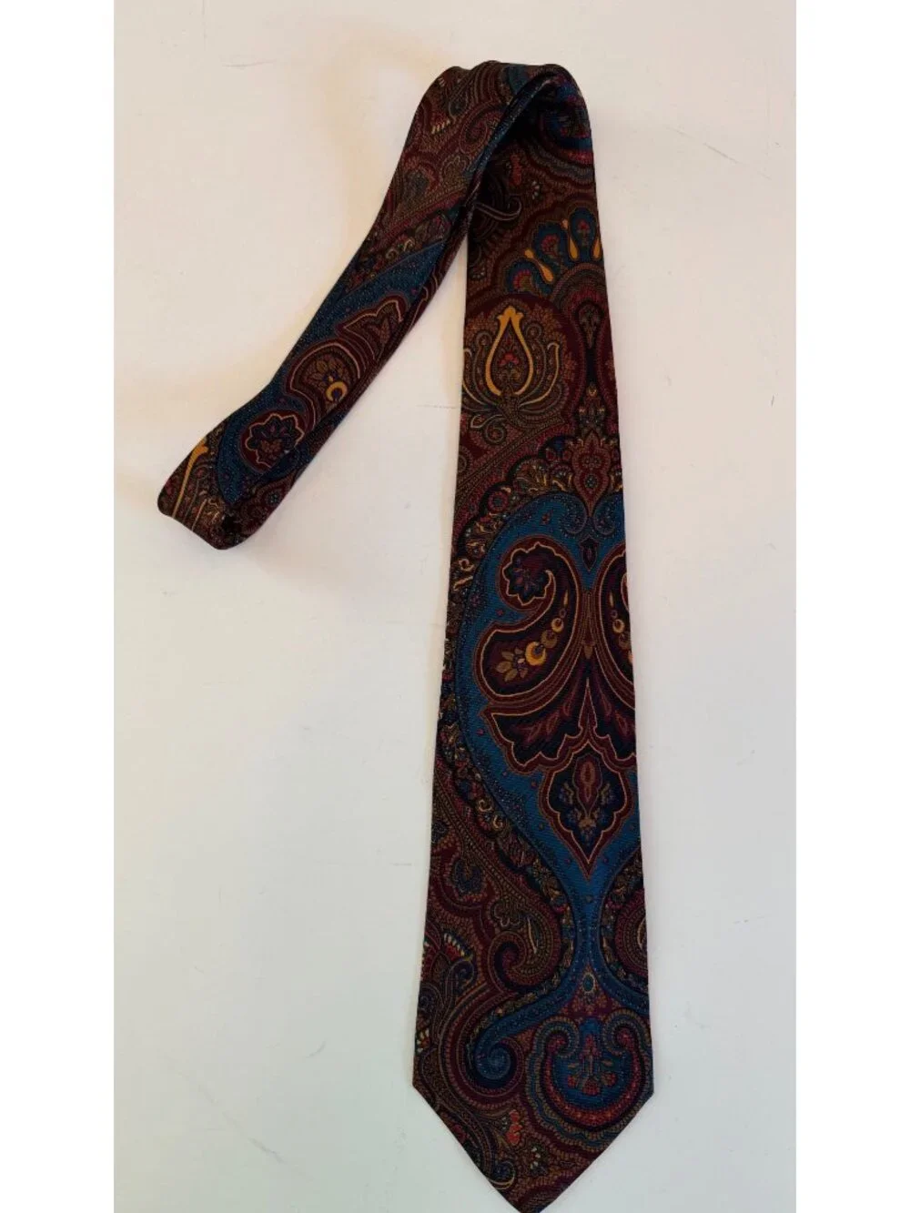 Polo By Ralph Lauren Vintage Silk Tie Paisley Print Burgundy & Blue Made In USA